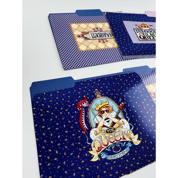 MARY ENGELBREIT 5 DECORATIVE TAB FILE FOLDERS MIXED STYLES SET Queen Purple Good - Picture 7 of 7